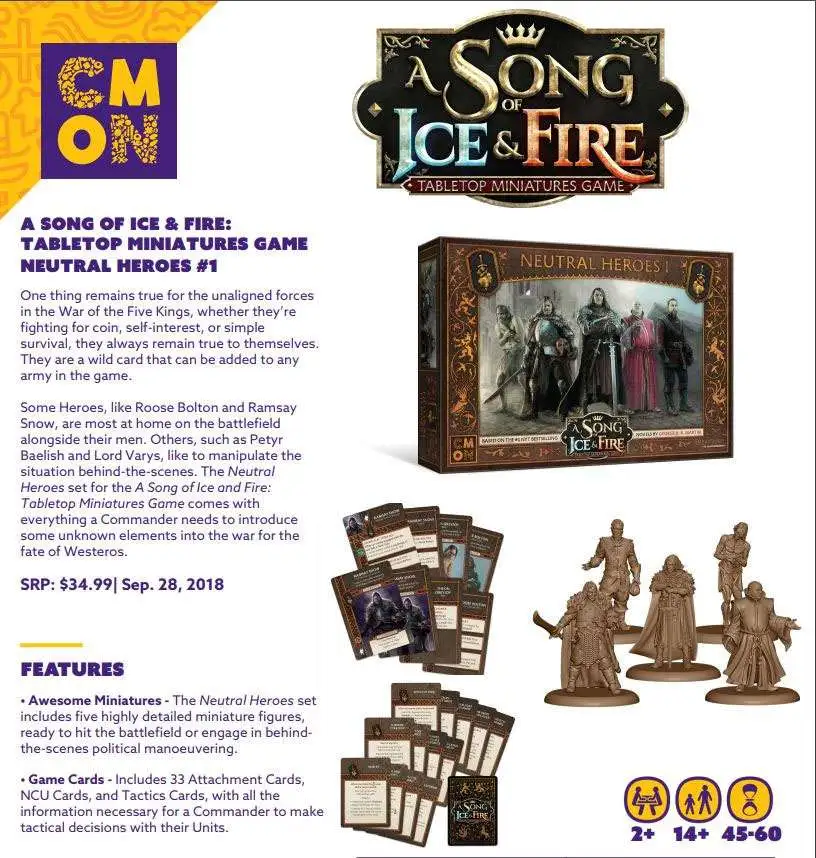 Wholesale 🤩 A Song of Ice & Fire Neutral Heroes #1 Tabletop Miniatures Game ✔️ 2 Wholesale 🤩 A Song of Ice & Fire Neutral Heroes #1 Tabletop Miniatures Game ✔️ - Image 2